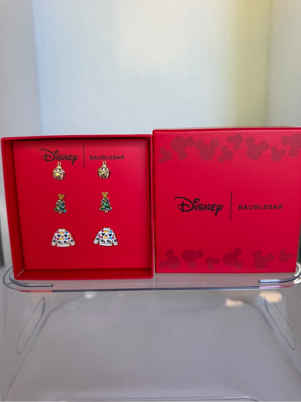 Disney Baublebar Holiday Stud Earring Set - Red, Green & Gold NIB
